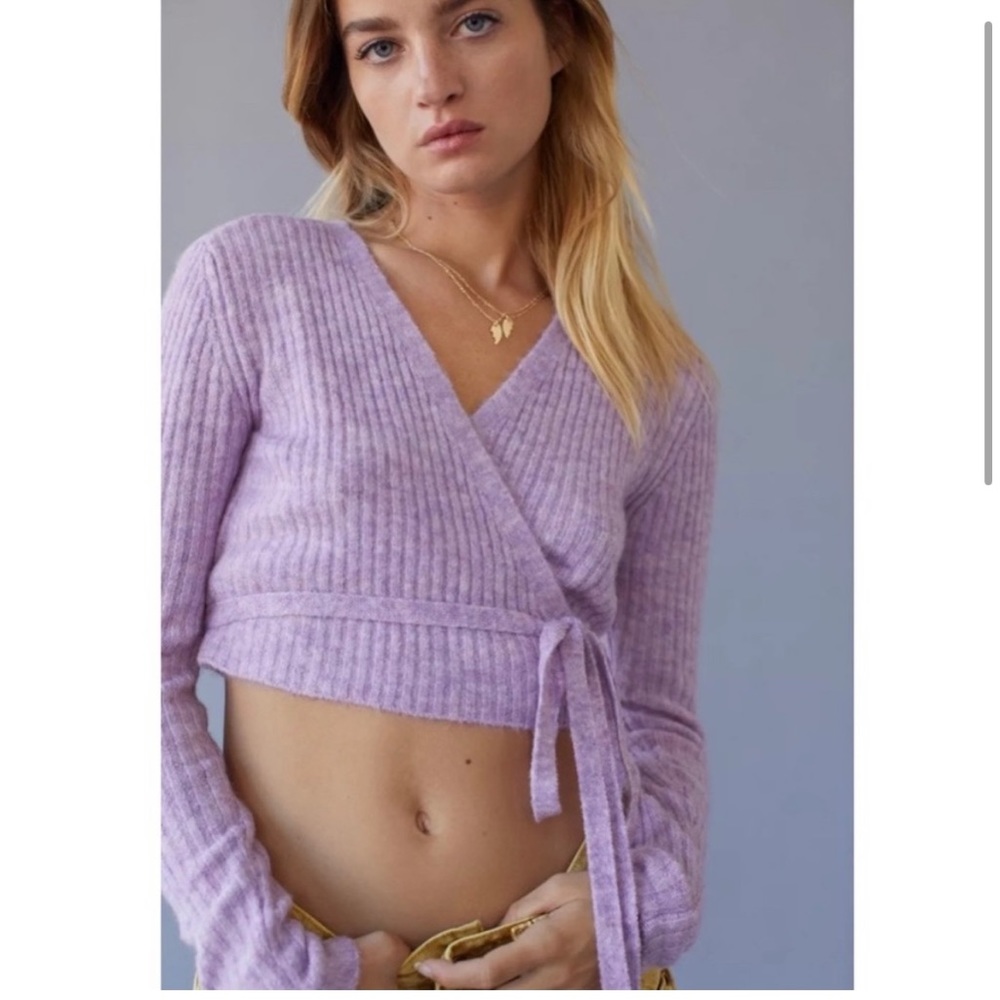 Urban Outfitters Cropped Lilac Bibi Wrap Sweater
